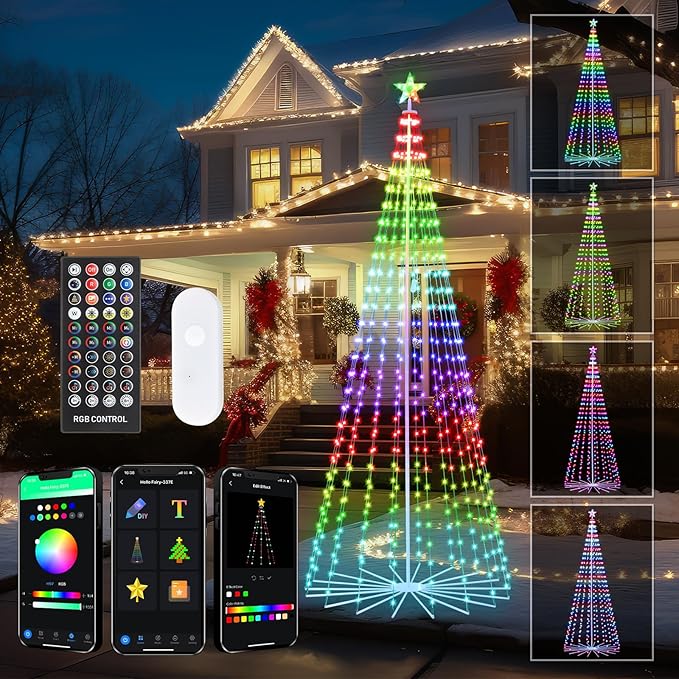 10 FT Outdoor Christmas Tree,Smart APP Remote Control RGB Color Changing DIY Timer 514 LED Christmas Tree for Indoor Outdoor Decorations