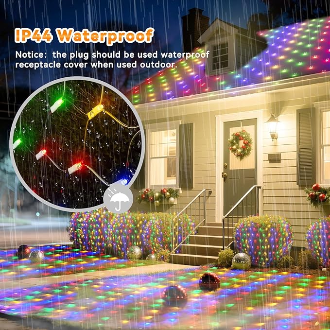LitHome 300 LED 14.8ft x 5ft Outdoor Christmas Net Lights, Connectable Mesh Fairy String Lights with 8 Modes,Waterproof Plug in Mesh Lights for Bushes, Garden, Backyard, Holiday, Christmas(Multicolor)