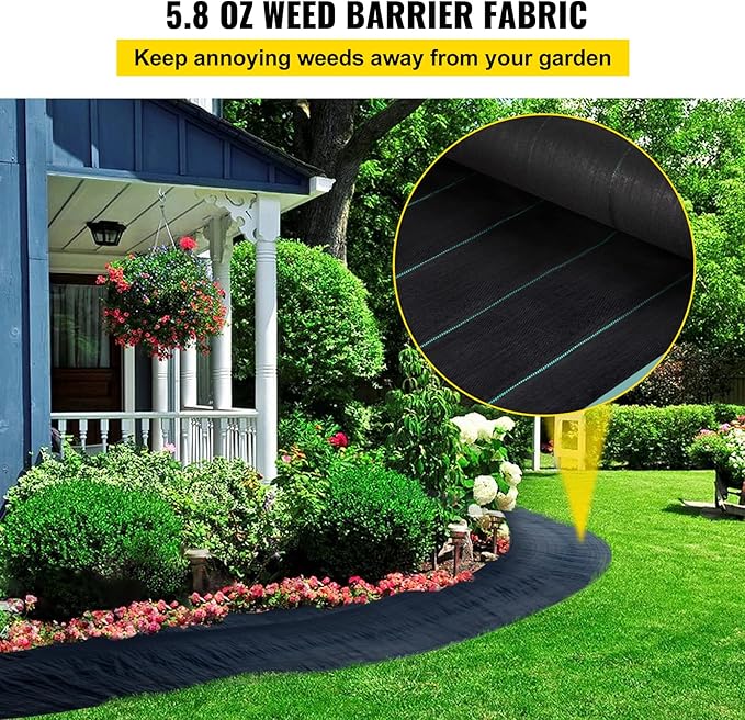 VEVOR Weed Fabric Barrier Heavy Duty, 4x300FT 5.8oz Weed Blocker Fabric, Woven Landscape Fabric, Garden Fabric Weed Barrier, Weed Control Fabric Ground Cover, Geotextile Fabric, Gardening Mat, Black