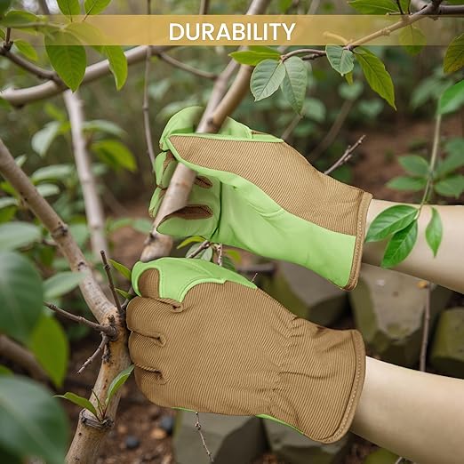 Gardening Gloves, Garden Gloves for Women and Men, Thorn Proof Working Gloves, Durable Leather Work Garden Gloves for Yard & Outdoor Work, Green, L