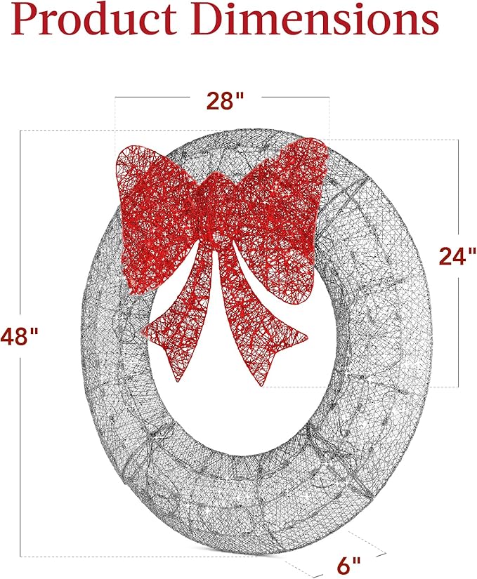Best Choice Products 48in Pre-Lit Outdoor Christmas Wreath Decoration, LED Metal Holiday Decor for Home w/ 140 Lights, Bow - Silver/Red