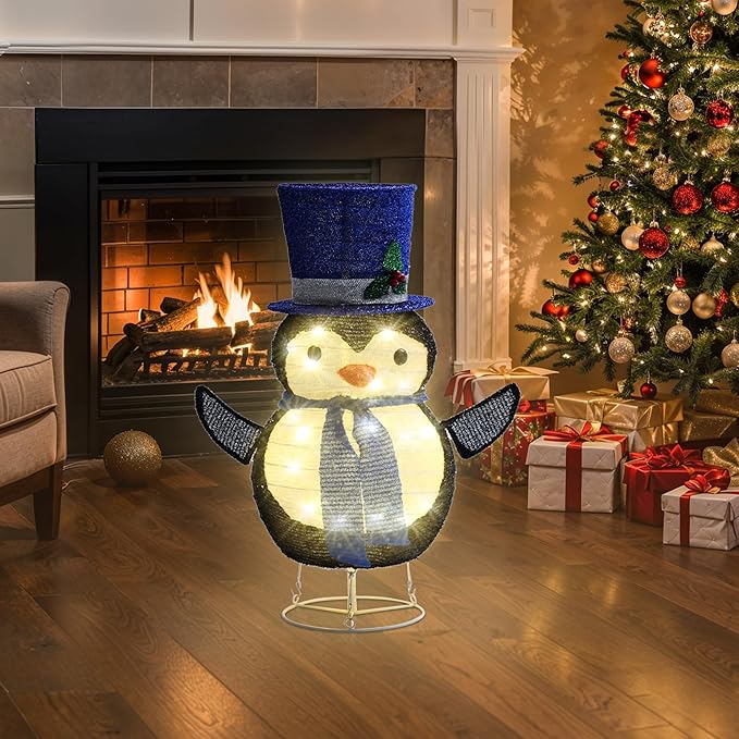 GENIMO Penguin Outdoor Christmas Decorations, 30 Lights Pop-up Lighted Warm White Light Pre-Lit Penguin with Hat for Holiday Decor Outside Indoor Home Lawn Yard Garden Patio Stakes(24 in)