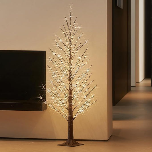 LITBLOOM Lighted Alpine Tree 4FT 450 LED Fairy Lights, Brown Twig Tree with Lights for Indoor Outdoor Home Thanksgiving Christmas Decorations