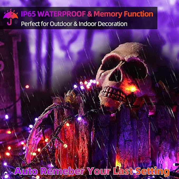 Motion Sensor Spooky Music Halloween Decorations Lights for Indoor/Outdoor, 108FT 300LED String Lights, Orange & Purple 2 Colors in 1 Waterproof Decor for Tree Party