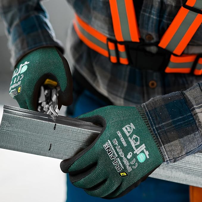 ANSI A4 Cut Resistant Work Gloves for Men,6 Pairs Pack.Touchscreen Micro Nitrile Coated,Anti-Slip & Durable for Construction, Wood Cutting,Glass Factory Industrial Use(Large)