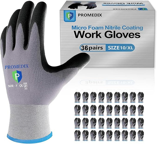 PROMEDIX P Nitrile Coated Work Gloves,MicroFoam Safety Work Gloves Men,Seamless Knit Nylon&spandex Gloves with Grip