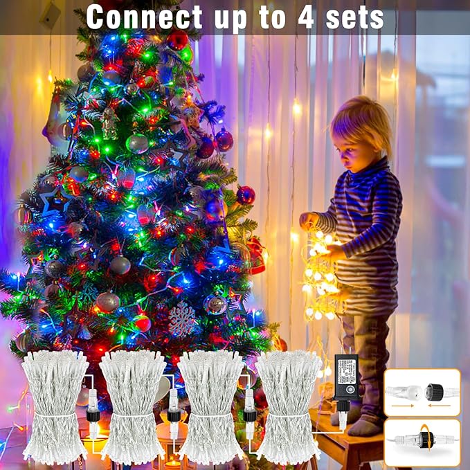100FT 300 LED Christmas Lights Outdoor, Plug in Christmas String Lights Indoor, Waterproof & 8 Modes & Timer Function, Connectable Fairy Twinkle Light for Bedroom Patio Wedding Decor, Multicolor