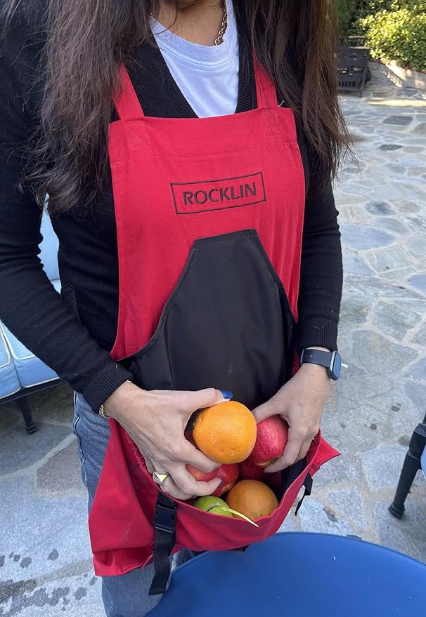 Rocklin Red Garden Apron – Heavy Duty Canvas Garden Apron For Women & Men | Waterproof Lining With Deep Harvest Pouch