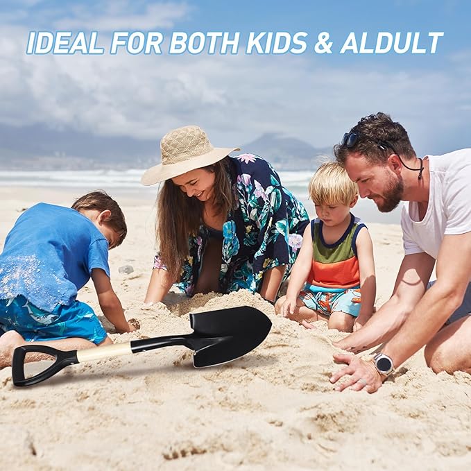 REDCAMP 27" Beach Spades Sand Shovels with D-Handle for Adults Gardening Tools Kit Travel Sandbox Snow Scoop Wood Handle Spade for Digging Sand Snow, Manganese Steel Spades