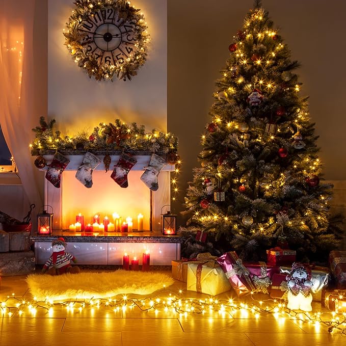 262FT 800 LED Christmas Lights, Plug in Warm White Christmas Tree Lights Outdoor with Timer and 8 Modes, Green Wire Waterproof String Lights for Indoor Yard Patio Xmas Holiday Decorations