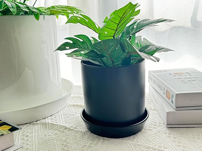 Plant Saucer Tray of 2 Pack 6 Inch, 7 inch (6.7 Inch) Plant Saucer Tray, Heavy Duty Glazed Ceramic Plant Saucers for Indoors & Outdoor, Flower Plant Water Trays for Pots Planter