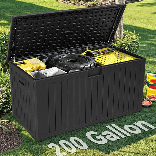 YITAHOME 200 Gallon Double-Wall Deck Box with Divider & Side Handles, Outdoor Large Storage for Patio Furniture Cushions, Garden Pool Accessories, Water Resistant & Lockable(Black)