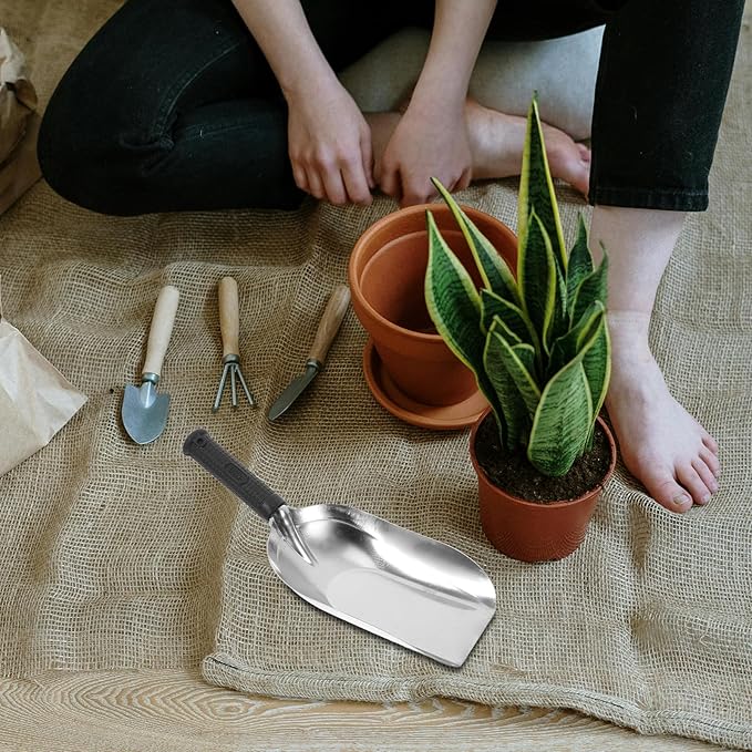 Kisangel Stainless Steel Square Shovel Small Gardening Hand Shovel Garden Hand Trowel Gardening Tools Digging Rural Small 201 Stainless Steel