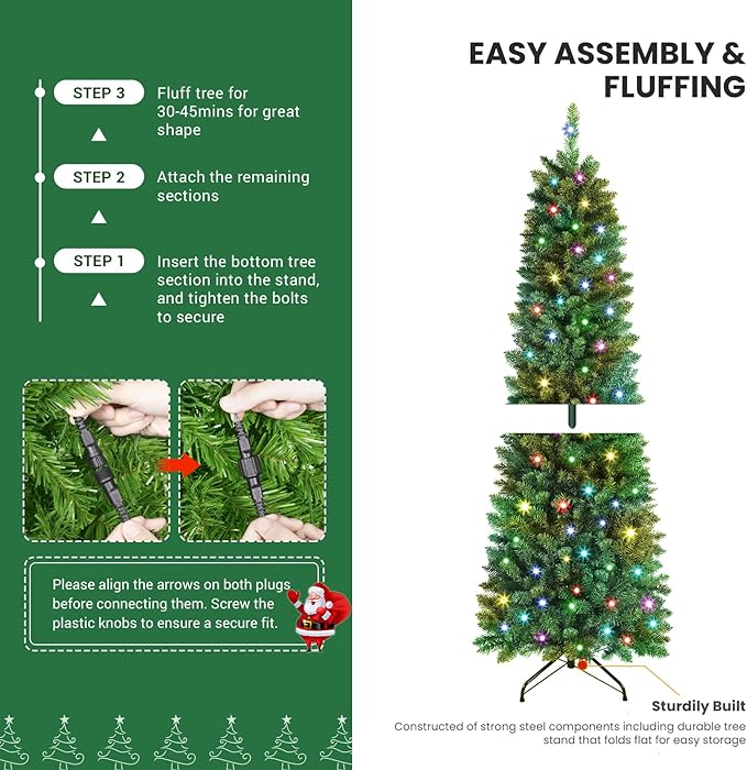 SHareconn 4ft Prelit Artificial Hinged Slim Pencil Christmas Tree, with Remote Controlled Multi-Color RGB Lights, Perfect Choice Decoration for Xmas Holiday, 4 FT, Green