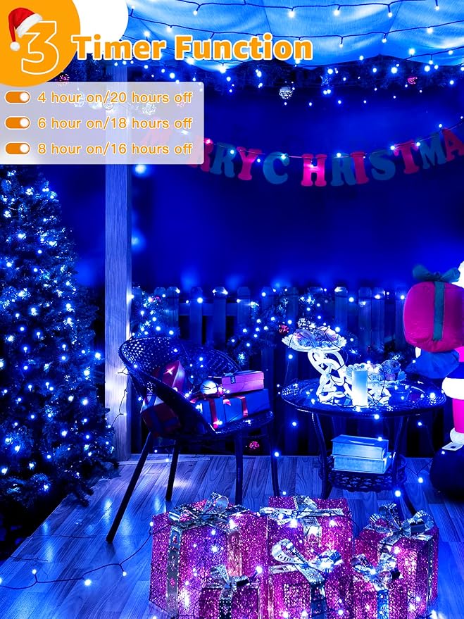500 LED 164 FT Christmas Lights, Waterproof Outdoor String Lights with Remote and Timer, Christmas Tree Lights with 8 Modes Dimmable, Fairy Lights for Holiday Decor (Blue)