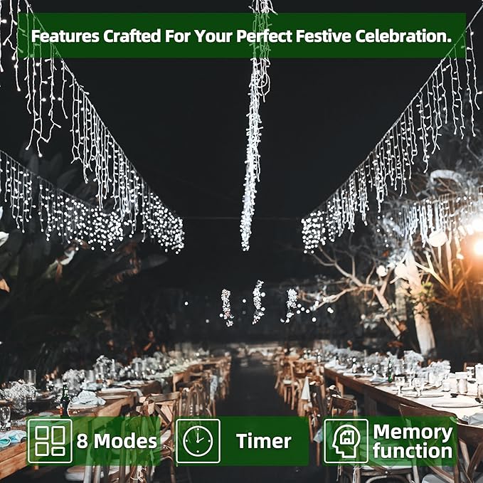 792 LED Christmas Lights with 176 Drops,82ft 8 Modes Fairy Hanging String Lights with Timer Waterproof, Plug-in Christmas String Lights for Holiday Halloween Party Christmas Decorations(Cool White)