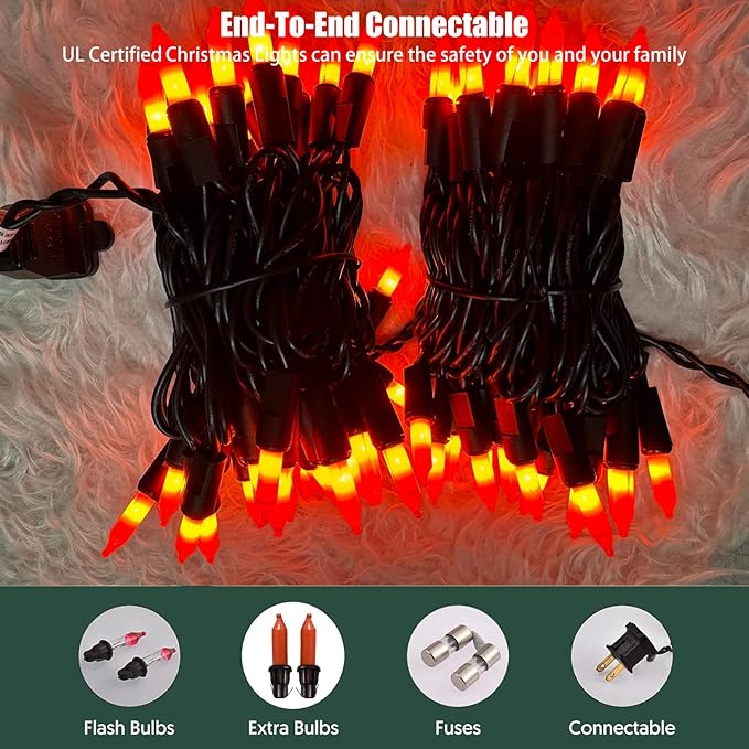 HISHINY Orange Halloween Lights,100 Count Incandescent Lights String with Black Wire,Ideal Outdoor Indoor Halloween Decorations Lights for Patio Home Party,UL Certified (21feet)