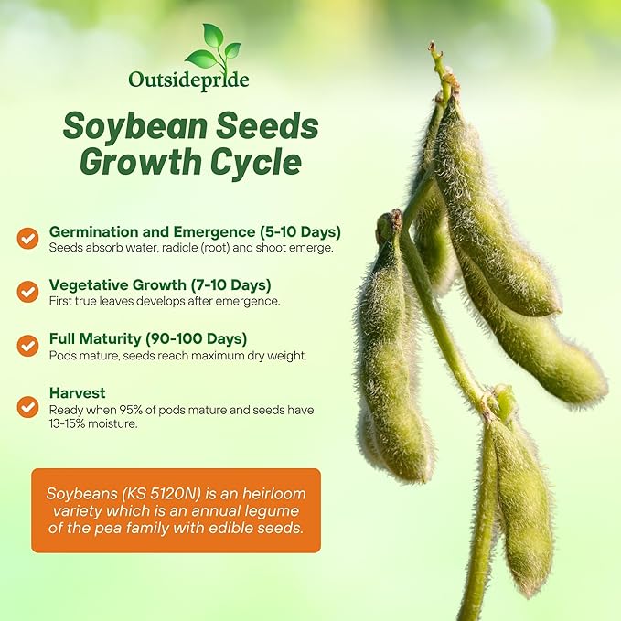 Outsidepride Soybean Seeds - 10 lbs High-Protein & High Yield Heirloom Variety Soy Beans, Ideal for Oil Processing, Forage, Animal Food Plots, & Wildlife Feed for Poultry & Other Farm Animals