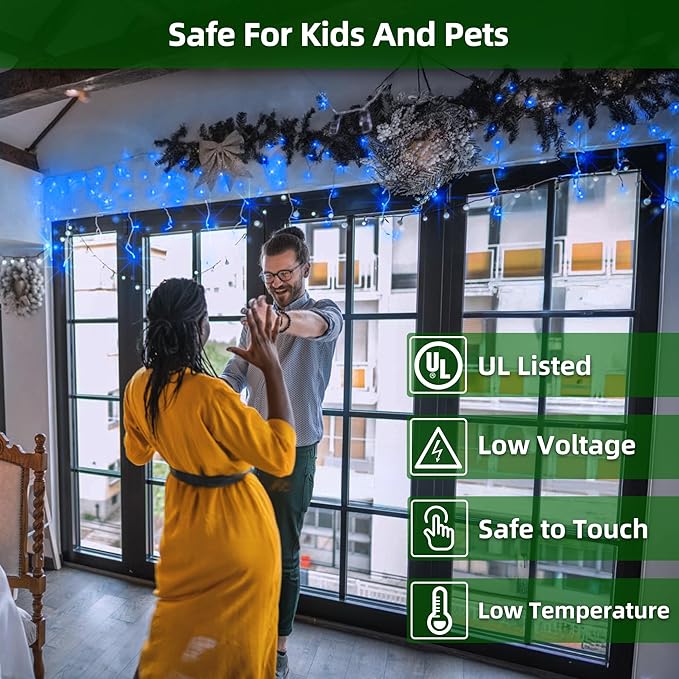 612 LED Christmas Lights with 136 Drops, 60ft 12 Modes Hanging ice String Lights with Timer & Dimmable & Waterproof, Plug-in Fairy Lights for Indoor Tree Holiday Wedding Party Christmas Decor Blue