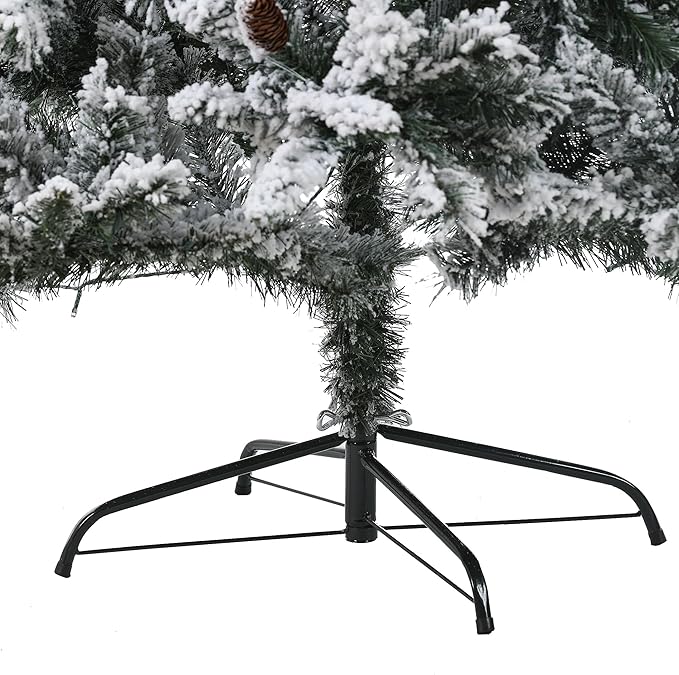 LuxenHome 7ft Flocked Christmas Tree with Lights, Full Artificial Christmas Tree with 350 Warm White LED Lights, and Snow Flocked Branches, Prelit Pine Tree for Indoor, Outdoor Holiday Décor