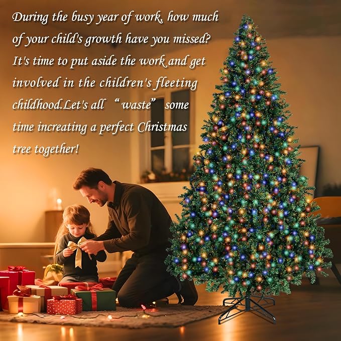 ININ 6FT Prelit Christmas Spruce Artificial Tree with Led Lights, Lighted Christmas Tree，Hinged Full Xmas Tree for Home Party Decoration,350 LED Lights,1000 Branch Tips, Metal Hinges & Foldable Base.