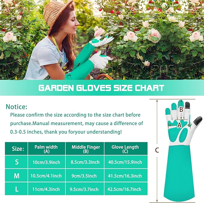 Long-Gardening-Gloves for Women/Men - Thorn Proof Rose Pruning Gloves Heavy Duty Gauntlet-M