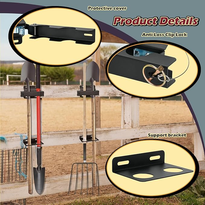 TOPOWN 2-Hole Heavy Duty Shovel Holder for Truck Bed with Double Fixation, Adjustable Landscape Tool Rack Truck Bed Mount for Shovels, Tool Holder for Rakes, Garden Tools, Farm Tools (Bed & Box Mount)