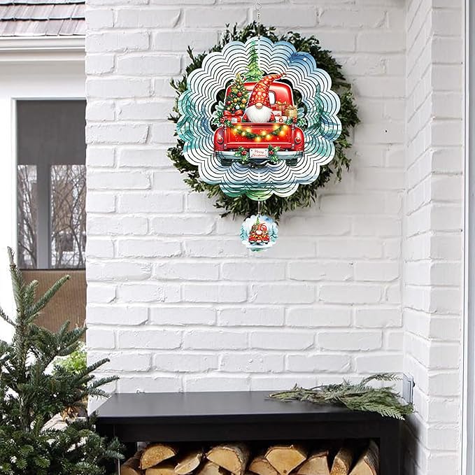 Wind Sculptures 3D Stainless Steel Christmas Decoration Garden Decoration Indoor Outdoor Hanging Ornament Worth Gift 12inch Santa Claus Metal Wind Sculptures