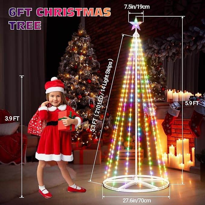 5FT+6FT+7.5FT Smart Cone Christmas Tree, Multicolor Prelit Outdoor Christmas Tree Lights, Music Sync, App & Remote Control, LED Light Show Tree for Indoor Outdoor Decorations