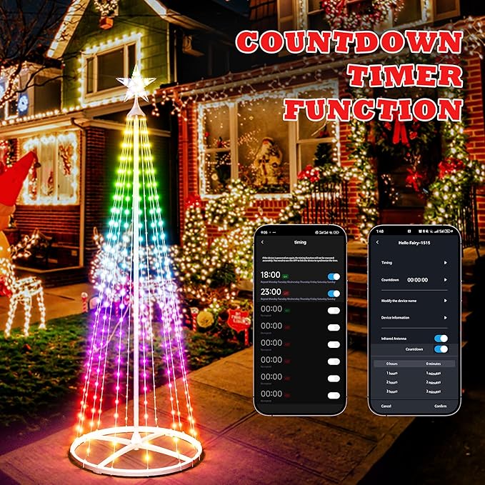 5FT Outdoor Christmas Tree Lights, Multicolor Prelit Smart Cone Christmas Tree with Star, Music Sync, App & Remote Control, LED Light Show Tree for Indoor Outdoor Decorations