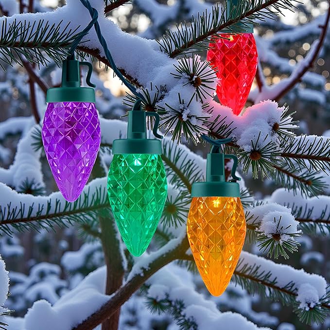 YULETIME Multicolor C9 Strawberry LED Christmas Lights, 68 ft 100 Count 8" Spacing Waterproof Holiday String Light (Multicolor - C9)