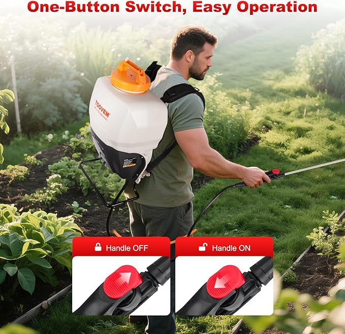 Toovem 4 Gallon Battery Powered Backpack Sprayer - Electric Garden Sprayer with 18V Strong Battery, Automatic Pressurization, 4 Nozzles, Comfortable Design for Lawn, Garden, Farms & Orchards Spraying