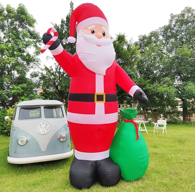 12 Ft by 7.6 Ft Giant Christmas Inflatables Decorations Outdoor Santa Claus with Gift Bag with LED Light for Christmas Blow Up Yard Decor for Lawn Garden Party Holiday Xmas Decorations Cute Fun