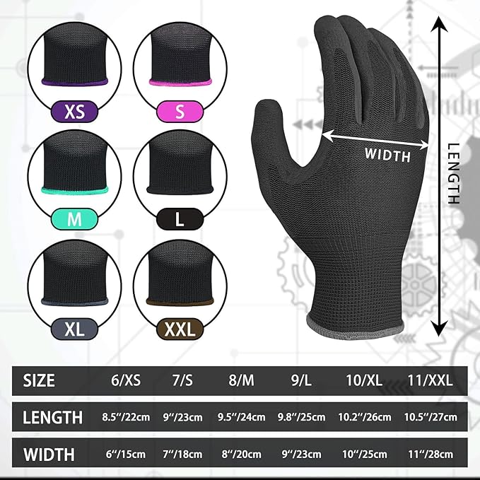 Ultra-Thin PU Coated Work Gloves 12 Pairs Breathable High Dexterity Gardening Warehouse Assembly Precision Tasks