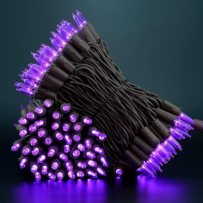 YULETIME 200 Purple LED Christmas Lights, 66 Feet Brown Wire UL Certified Commercial Grade Holiday String Light Set