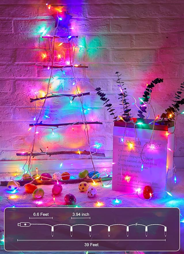 String Lights USB Operated, 39 FT 100 LED Mini Light with Remote and Timer, 8 Modes Twinkle Lights Waterproof for Xmas Outdoor Indoor Holiday Party Garden Decor, Pink & Multicolor