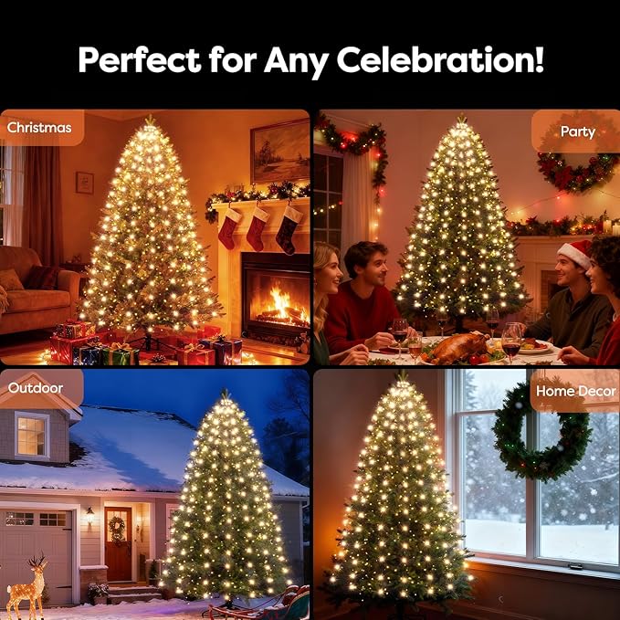 Christmas Tree Lights with Remote 280 LEDs Christmas Lights for Tree with 8 Lighting Modes, Timer and Memory Function, Indoor Outdoor String Lights for 4 ft-7 ft Xmas Tree Decorations(WarmWhite)