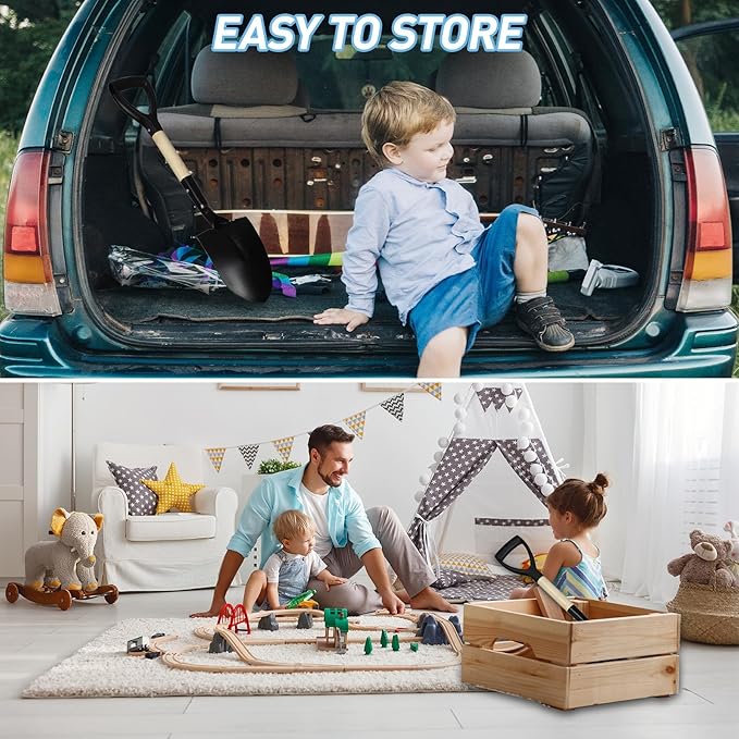 REDCAMP 27" Beach Spades Sand Shovels with D-Handle for Adults Gardening Tools Kit Travel Sandbox Snow Scoop Wood Handle Spade for Digging Sand Snow, Manganese Steel Spades