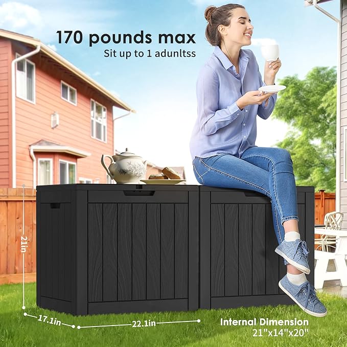 DRATO Deck Boxes, 31 Gallon Outdoor Storage Box for Patio Cushion, Garden Tools, Waterproof and UV Resistant, Lockable (Black)