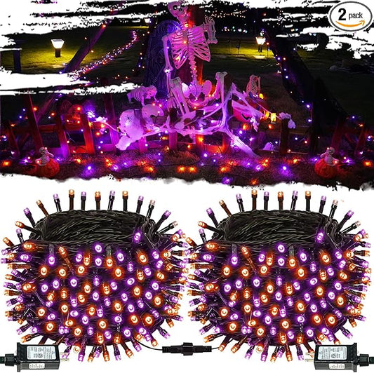 Connectable Purple and Orange Halloween Lights, 2Pack 164ft 400LED 13 Modes Waterproof String Lights Plug in, Twinkle Light with Timer Indoor/Outdoor for Tree Party Halloween Decorations