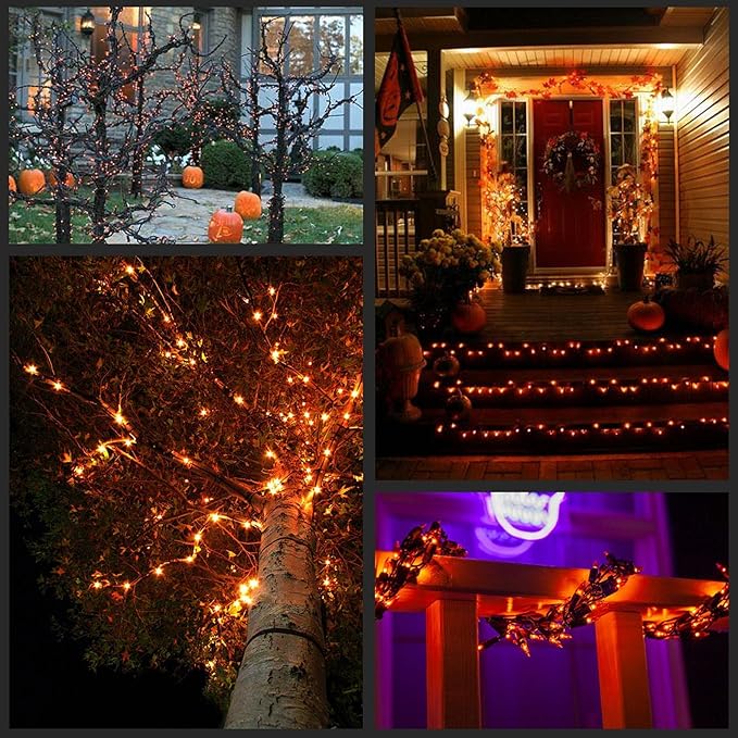 YULETIME 200 Count Orange LED Christmas Lights, 66 Feet Green Wire UL Certified Commercial Grade Holiday String Light Set (Orange)