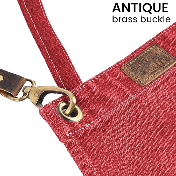 LEATHER VILLAGE Chef Aprons for Men Women with Large Pockets, Cotton Canvas Cross Back Adjustable Work Apron, Size M to XXL