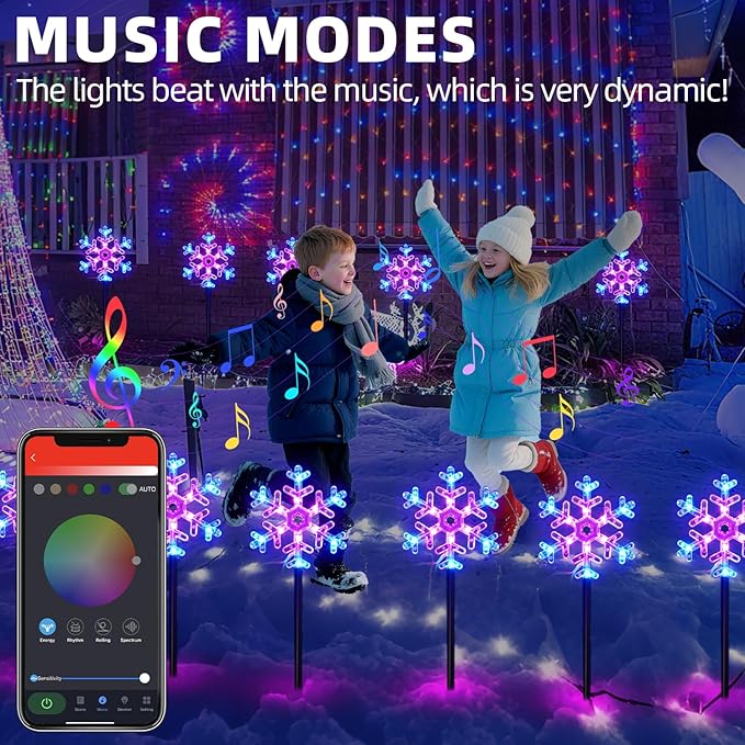FREECUBE 6 Pack Smart Snowflake Pathway Lights with APP & Remote Control, RGB DIY, Music & Timer, 80+ Scene Mode Lighted Snowflake Christmas Decorations for Yard, Patio, Walkway