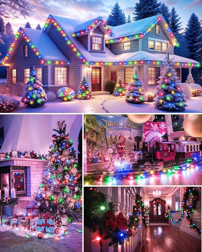 LED Christmas Mini String Lights, 28 Feet 100LEDs F5 Multicolor Mini Lights, Connectable Christmas Tree Lights for Wreath Garland Holiday Party Wedding Outdoor Indoor Christmas Decoration, Green Wire