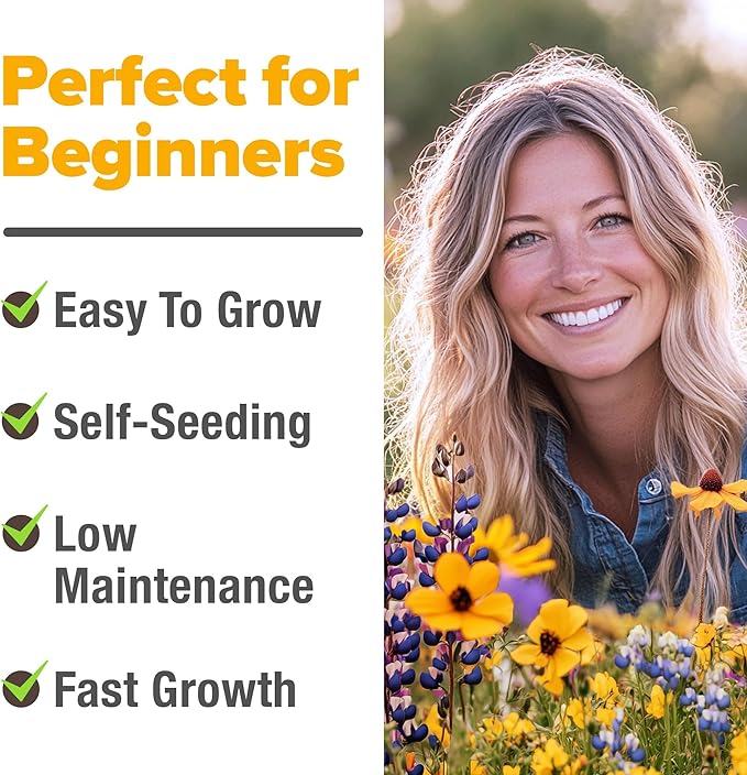 HOME GROWN Texas Wildflower Seeds 87,500+ Non-GMO Perennial Wildflower Seeds Mix for Attracting Bees, Birds & Butterflies - 22 Varieties Bulk Wild Flower Seed Mix for Full Sun & Shade Gardens (2 oz)