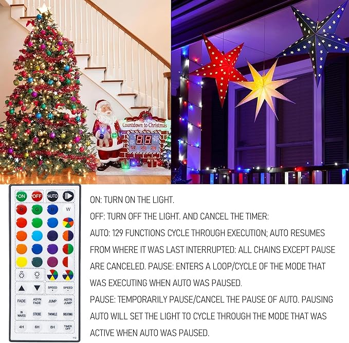 TW SHINE Color Changing Christmas Lights, 66 FT 200 LED RGB Halloween Lights Outdoor with Remote Waterproof for Indoor Xmas Tree Party Wedding Decorations