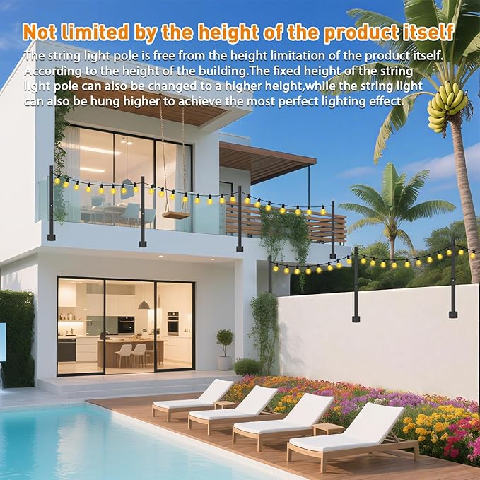 zoegi 6 Pack 2.8FT String Light Poles,Light Poles for Outside Lights with Fork,Outdoor Brackets Hanging Lights,Metal Stand for Deck Patio,Backyard,Wedding,Deck,Party