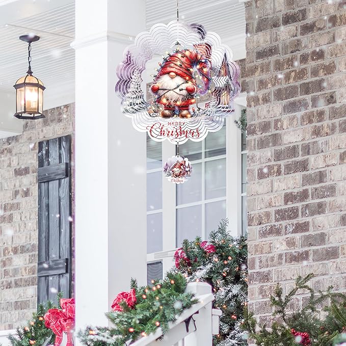 Metal Wind Spinner Outdoor Christmas Decorations,Santa Claus Halloween Yard Decorations 12inch 3D Stainless Steel Garden Sculpture Lawn Ornaments Gifts Indoor/Outdoor Decor Gifts for Women