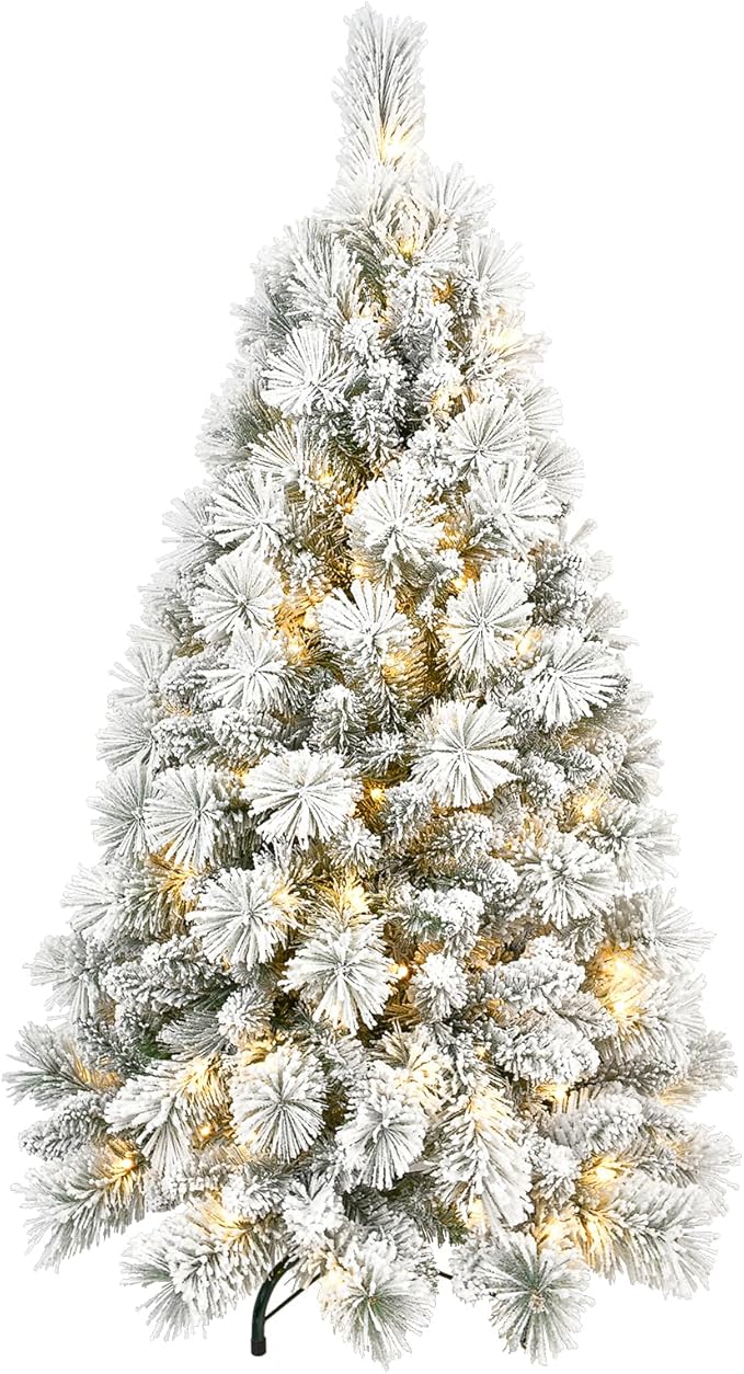 4 Ft Pre-Lit Snow Flocked Artificial Christmas Tree with 150 Warm LED Lights, Premium Holiday Xmas Tree with 350 Realistic Branch Tips, Metal Stand for Indoor Home/Office Decor (Easy Assembly)