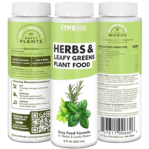 TPS NUTRIENTS Herb Plant Food for All Edible Herbs, Leafy Greens and Veggies, Liquid Houseplant Fertilizer, 32 oz (1 Quart)